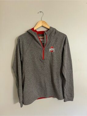 Ohio State Gray Quarter-Zip Hooded Pullover with Red Trim